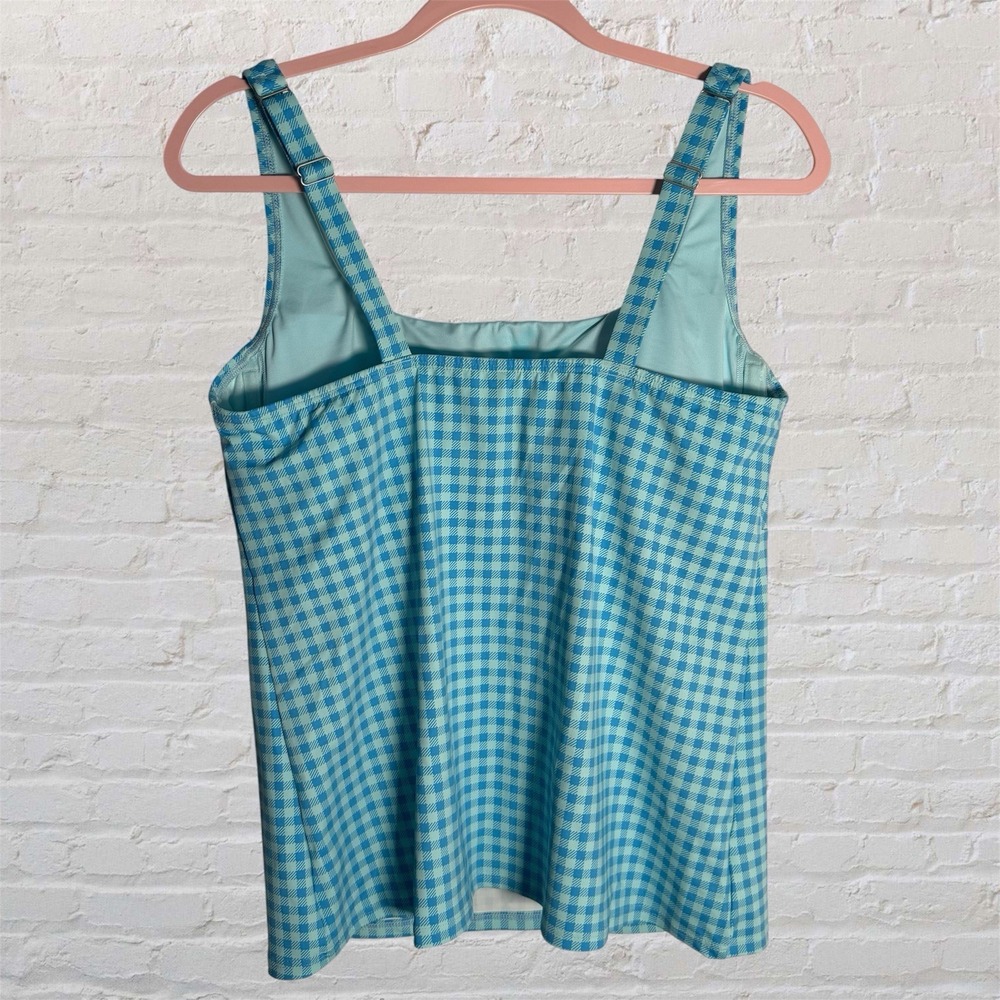 Lands End Square Neck Tankini Womens Size 14D Swimsuit Top Blue Gingham Check - Picture 2 of 12